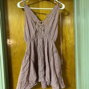 Intimately Free People Light Pink Mauve Slip Mini Dress with Crochet Detail XS